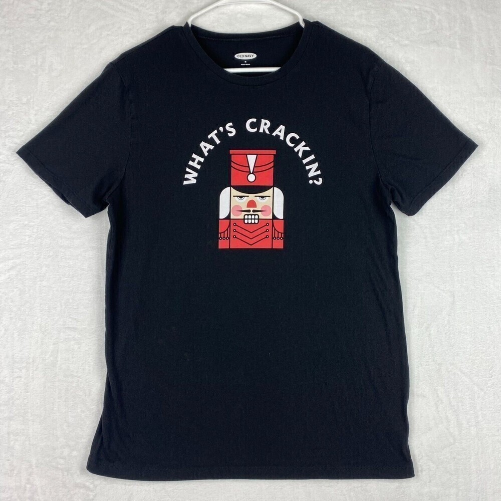 Old Navy Nutcracker Shirt Womens Medium Black What's Crackin Christmas Shirt